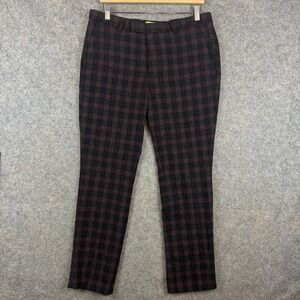 Noose & Monkey Dress Pants Mens 34x31 Red Plaid Wool Blend Trousers